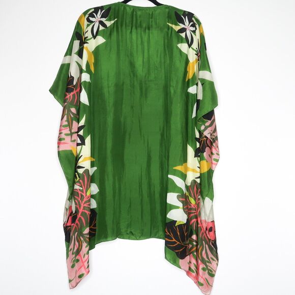 Elena Miro Womens Kaftan One Size Green Floral Print Silk Boho Vacation Feminine - Picture 2 of 9